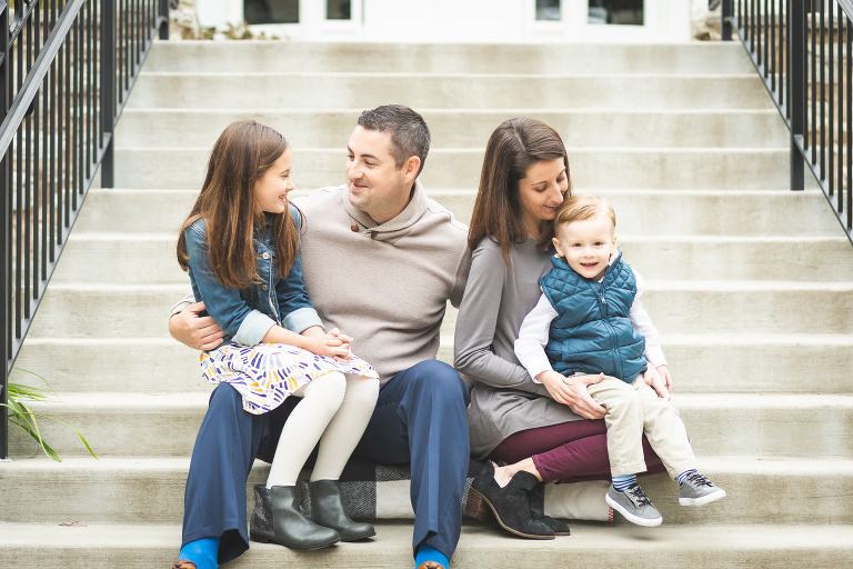 Family of four spending time together at Oak Knoll Park | St. Louis Photographer