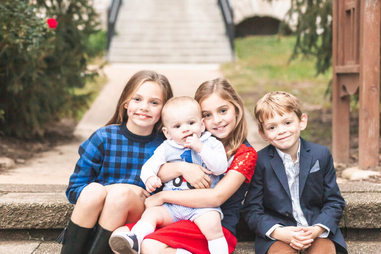 Sweet siblings during fall family photos at Oak Knoll Park | St. Louis Photographer